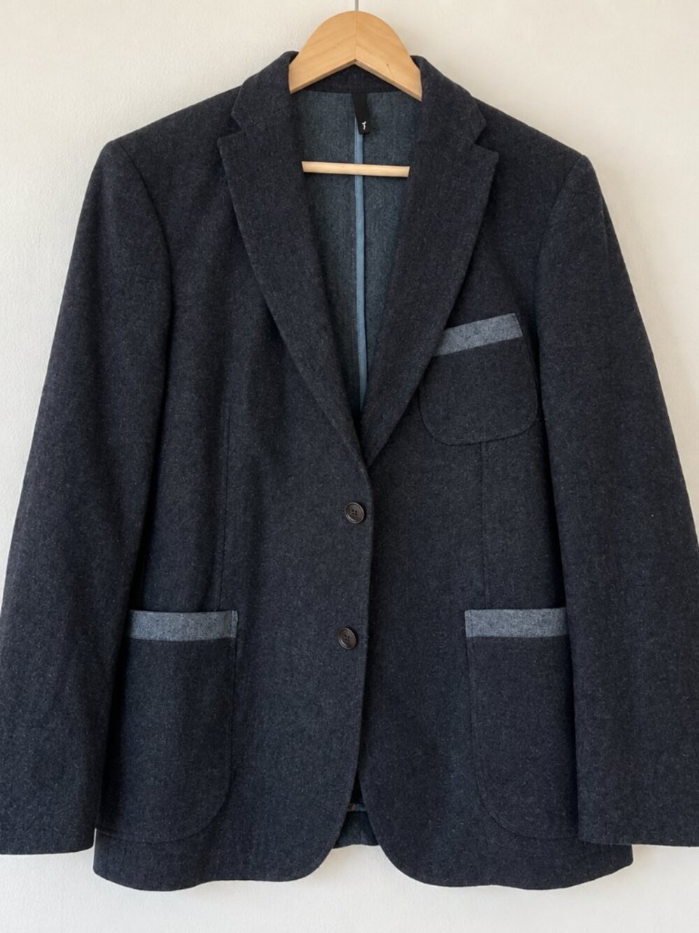 btween Men’s Small Dark Navy Wool Blend Blazer Gray Trim